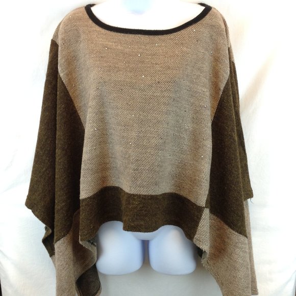 Lavena Brown/Beige Oversize Poncho - Picture 1 of 13